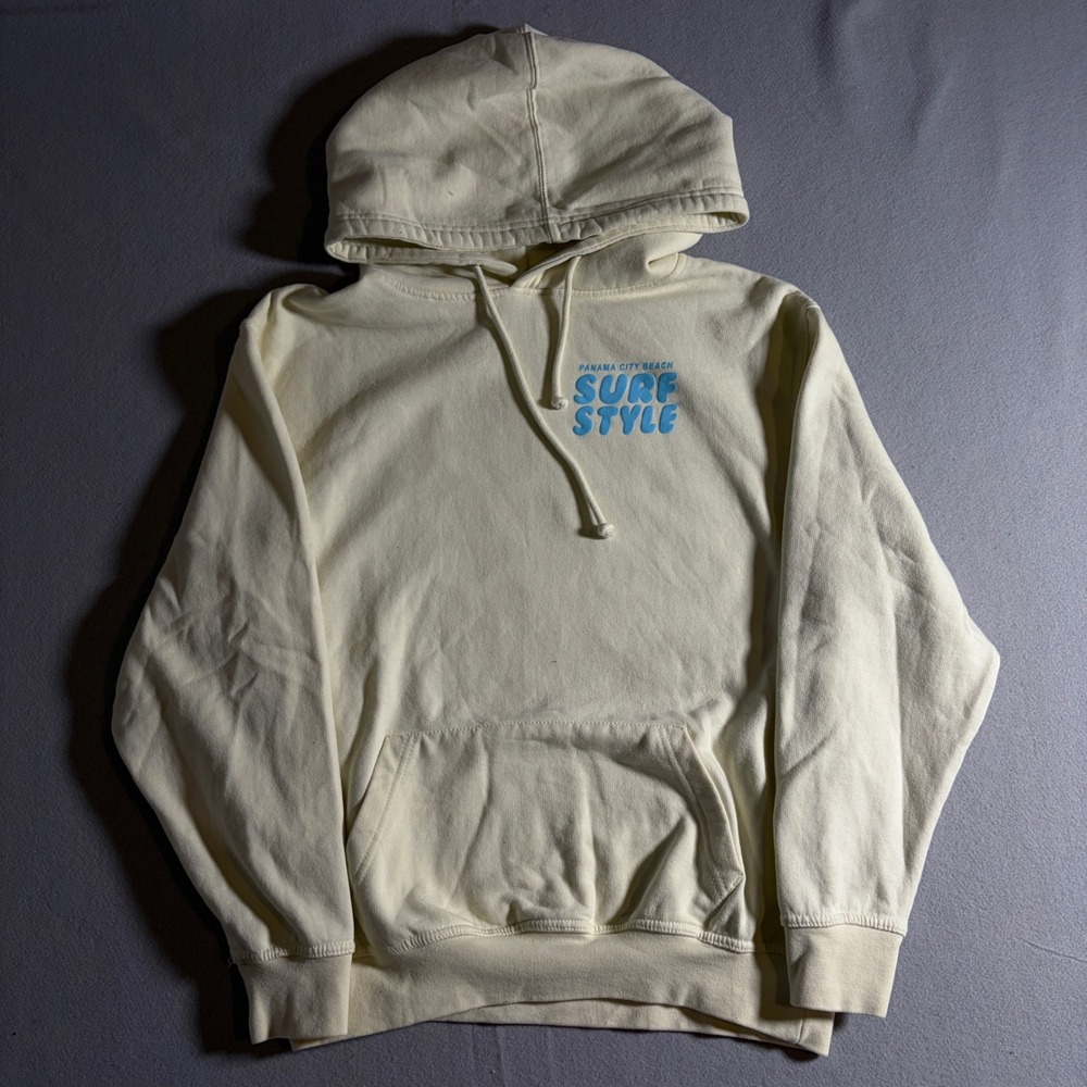 Surf Style Panama City Beach Puff Print Hoodie Cream Blue Est Eighty Nine